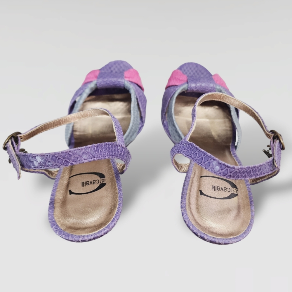 Just Cavalli Vintage Leather Snakeskin Platform Pastel Color Sandals - Picture 4 of 8